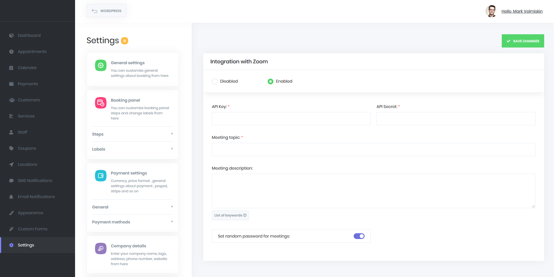 Appointment booking plugin Zoom integration